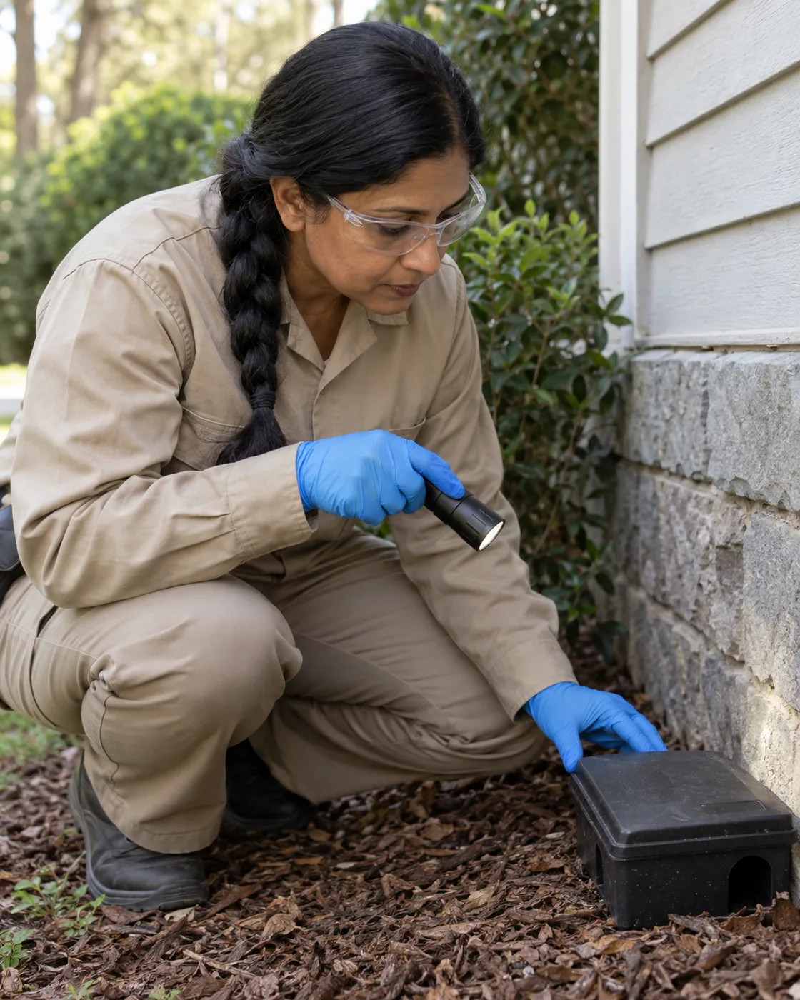 Illustrative working-day scene for a pest control business