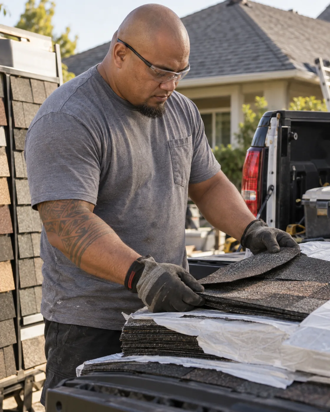 Illustrative working-day scene for a roofing business