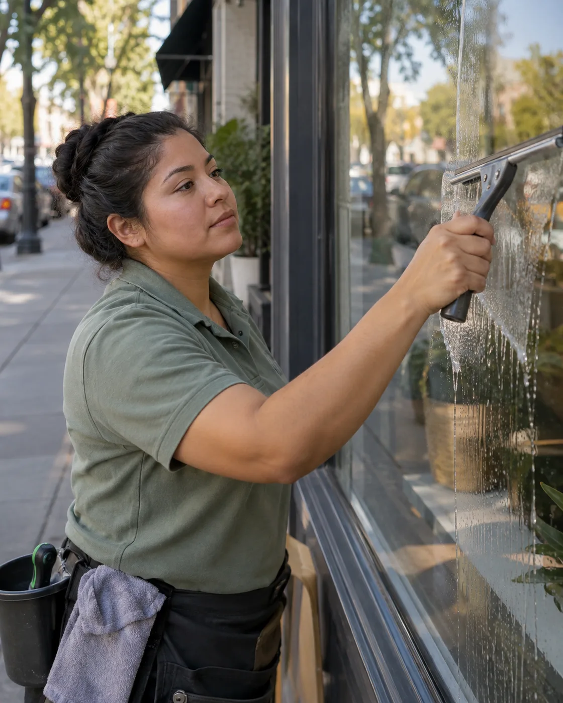 Illustrative working-day scene for a window cleaning business